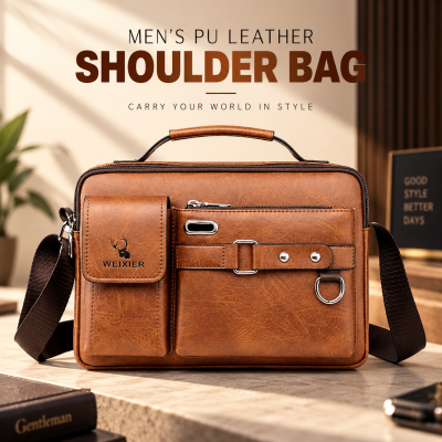 Weixier Men’s PU Leather Satchel & Messenger Bag (Brown) – Waterproof Business Crossbody Shoulder Bag with Soft Touch, Multiple Interior Pockets & Spacious 13x9 Inch Capacity